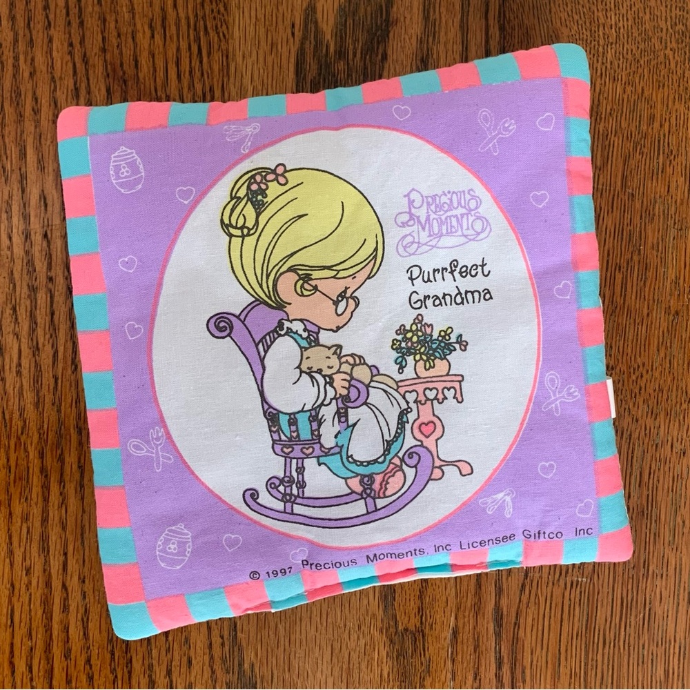 Vintage Precious Moments—Purrfect Grandma Cotton Square Pillow (1997) RARE HTF